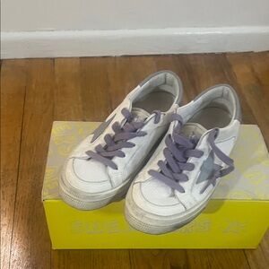 Golden Goose Kids White Sneakers with Purple Laces